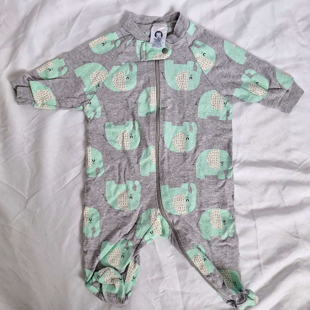 Gerber Gray Footed One-Piece with Mint Elephant Print